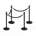 Montour Line Stanchion Post and Rope Kit Black, 4 Ball Top3 Dark Blue Rope C-Kit-4-BK-BA-3-PVR-DB-PS